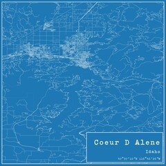 Blueprint US city map of Coeur D Alene, Idaho.