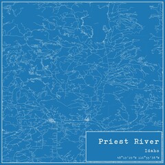 Blueprint US city map of Priest River, Idaho.