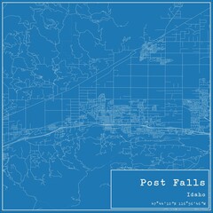 Blueprint US city map of Post Falls, Idaho.