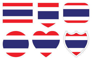 Flag of Thailand in design shape set. Thai flag set.