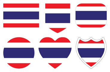 Flag of Thailand in design shape set. Thai flag set.