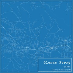 Blueprint US city map of Glenns Ferry, Idaho.