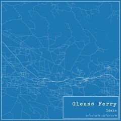 Blueprint US city map of Glenns Ferry, Idaho.