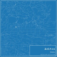 Fototapeta premium Blueprint US city map of Ashton, Idaho.