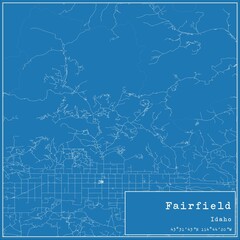 Blueprint US city map of Fairfield, Idaho.