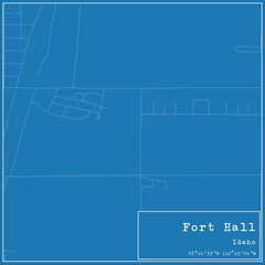 Blueprint US city map of Fort Hall, Idaho.