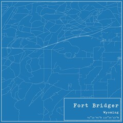 Blueprint US city map of Fort Bridger, Wyoming.