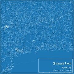 Blueprint US city map of Evanston, Wyoming.