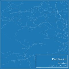 Blueprint US city map of Parkman, Wyoming.