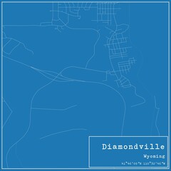 Blueprint US city map of Diamondville, Wyoming.
