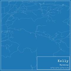 Blueprint US city map of Kelly, Wyoming.