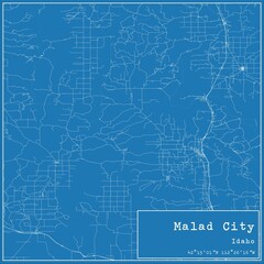 Blueprint US city map of Malad City, Idaho.