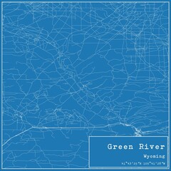 Blueprint US city map of Green River, Wyoming.