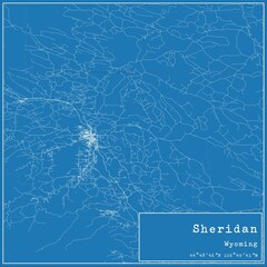 Blueprint US city map of Sheridan, Wyoming.