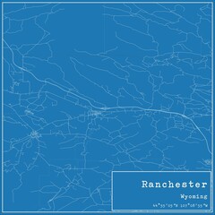 Blueprint US city map of Ranchester, Wyoming.