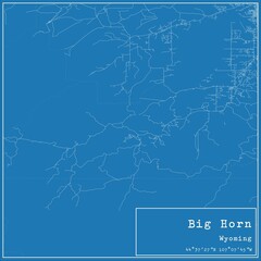 Fototapeta premium Blueprint US city map of Big Horn, Wyoming.