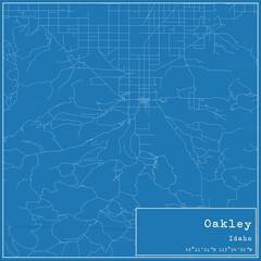 Blueprint US city map of Oakley, Idaho.