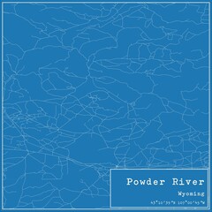 Blueprint US city map of Powder River, Wyoming.