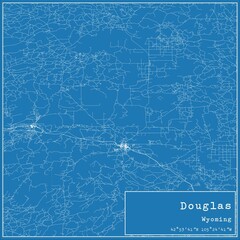Blueprint US city map of Douglas, Wyoming.