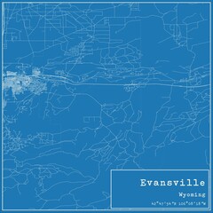 Blueprint US city map of Evansville, Wyoming.