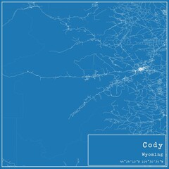 Blueprint US city map of Cody, Wyoming.