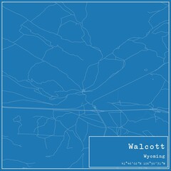 Blueprint US city map of Walcott, Wyoming.
