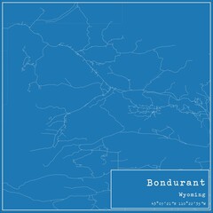 Blueprint US city map of Bondurant, Wyoming.