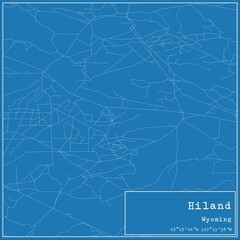 Blueprint US city map of Hiland, Wyoming.