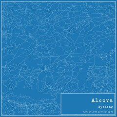 Blueprint US city map of Alcova, Wyoming.