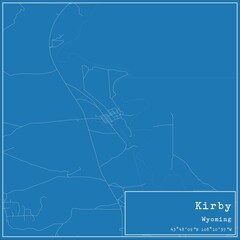 Blueprint US city map of Kirby, Wyoming.