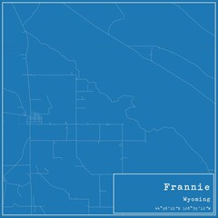 Blueprint US city map of Frannie, Wyoming.