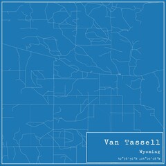 Blueprint US city map of Van Tassell, Wyoming.