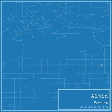 Blueprint US city map of Albin, Wyoming.