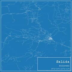 Blueprint US city map of Salida, Colorado.