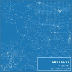 Blueprint US city map of Antonito, Colorado.