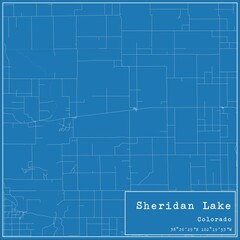 Blueprint US city map of Sheridan Lake, Colorado.