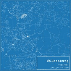 Blueprint US city map of Walsenburg, Colorado.
