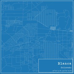 Blueprint US city map of Blanca, Colorado.