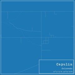Blueprint US city map of Capulin, Colorado.