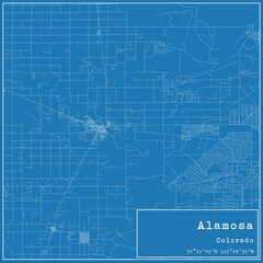 Blueprint US city map of Alamosa, Colorado.