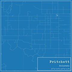 Blueprint US city map of Pritchett, Colorado.