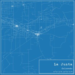 Blueprint US city map of La Junta, Colorado.