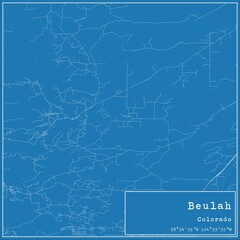 Blueprint US city map of Beulah, Colorado.
