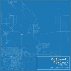 Blueprint US city map of Colorado Springs, Colorado.