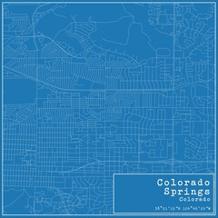 Blueprint US city map of Colorado Springs, Colorado.