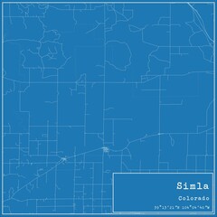 Blueprint US city map of Simla, Colorado.