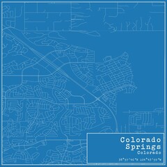 Blueprint US city map of Colorado Springs, Colorado.