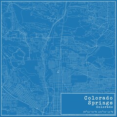 Blueprint US city map of Colorado Springs, Colorado.
