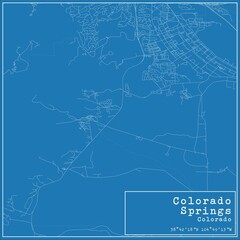 Blueprint US city map of Colorado Springs, Colorado.