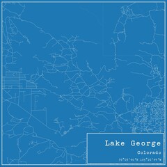 Blueprint US city map of Lake George, Colorado.